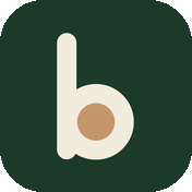 Brim app icon: a cream lowercase b with a clay dot on deep green